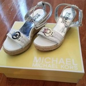 Girls size 12, Michael Kors wedge sandals, worn once, white